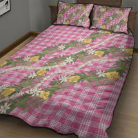 Aloha Puakenikeni Anthurium Pikake Lei Quilt Bed Set Tropical Pink Hawaiian Palaka Pattern
