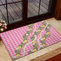 Aloha Puakenikeni Anthurium Pikake Lei Rubber Doormat Tropical Pink Hawaiian Palaka Pattern