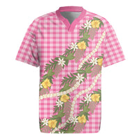 Aloha Puakenikeni Anthurium Pikake Lei Rugby Jersey Tropical Pink Hawaiian Palaka Pattern