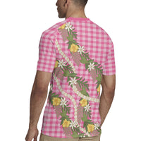 Aloha Puakenikeni Anthurium Pikake Lei Rugby Jersey Tropical Pink Hawaiian Palaka Pattern