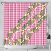 Aloha Puakenikeni Anthurium Pikake Lei Shower Curtain Tropical Pink Hawaiian Palaka Pattern
