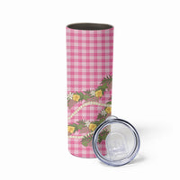 Aloha Puakenikeni Anthurium Pikake Lei Skinny Tumbler Tropical Pink Hawaiian Palaka Pattern