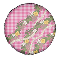Aloha Puakenikeni Anthurium Pikake Lei Spare Tire Cover Tropical Pink Hawaiian Palaka Pattern