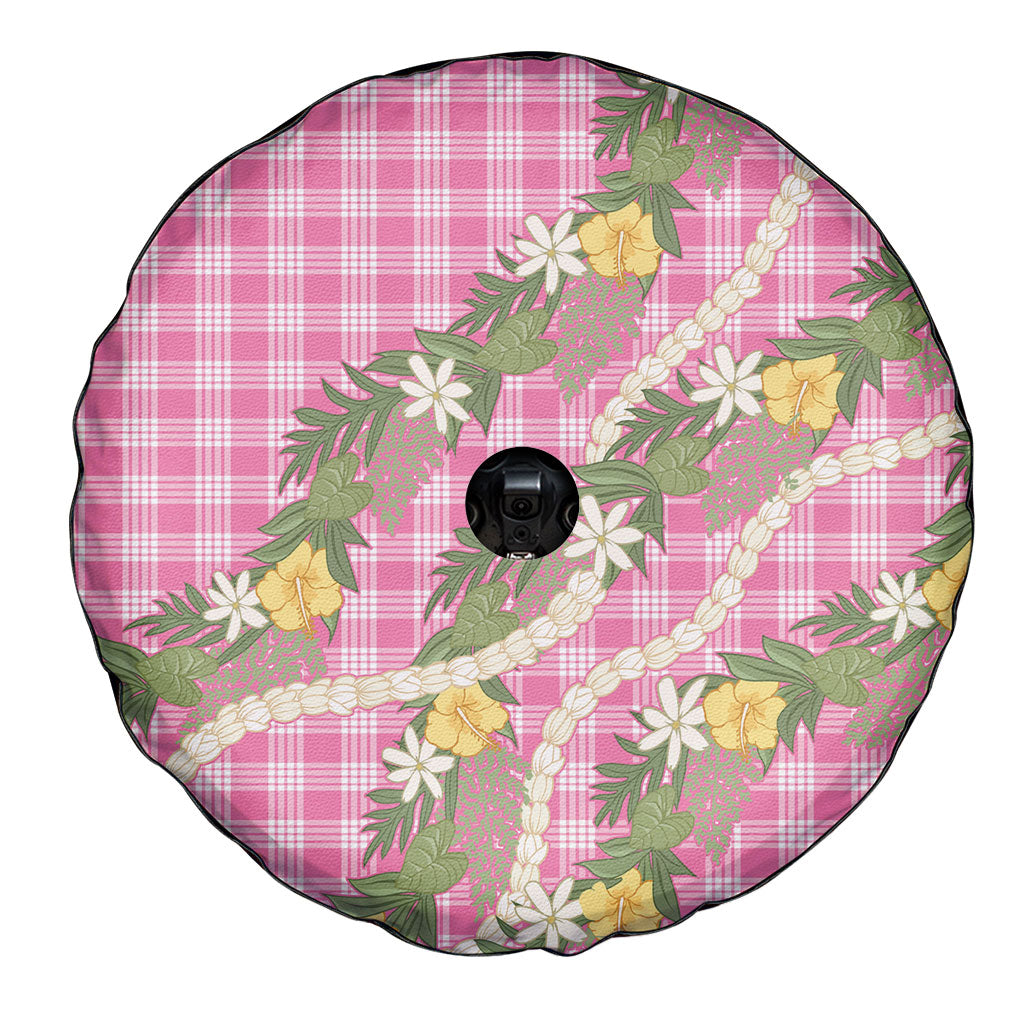 Aloha Puakenikeni Anthurium Pikake Lei Spare Tire Cover Tropical Pink Hawaiian Palaka Pattern