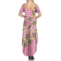 Aloha Puakenikeni Anthurium Pikake Lei Summer Maxi Dress Tropical Pink Hawaiian Palaka Pattern