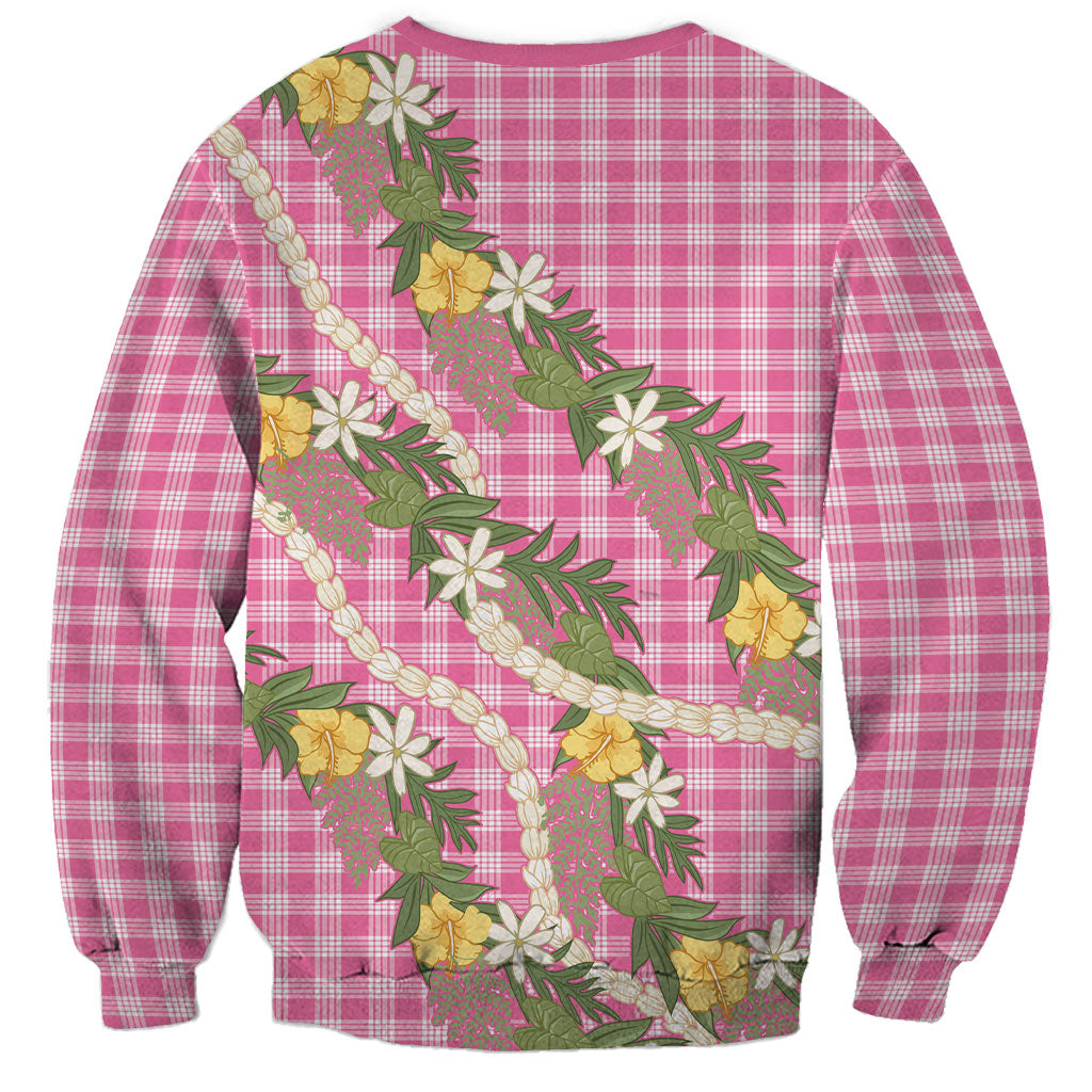 Aloha Puakenikeni Anthurium Pikake Lei Sweatshirt Tropical Pink Hawaiian Palaka Pattern