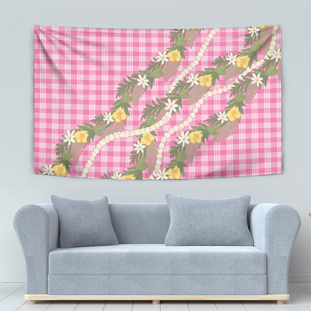 Aloha Puakenikeni Anthurium Pikake Lei Tapestry Tropical Pink Hawaiian Palaka Pattern