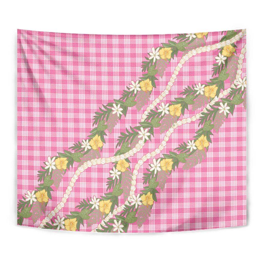 Aloha Puakenikeni Anthurium Pikake Lei Tapestry Tropical Pink Hawaiian Palaka Pattern