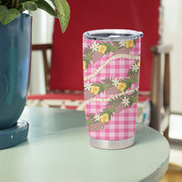 Aloha Puakenikeni Anthurium Pikake Lei Tumbler Cup Tropical Pink Hawaiian Palaka Pattern
