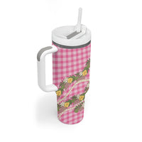 Aloha Puakenikeni Anthurium Pikake Lei Tumbler With Handle Tropical Pink Hawaiian Palaka Pattern