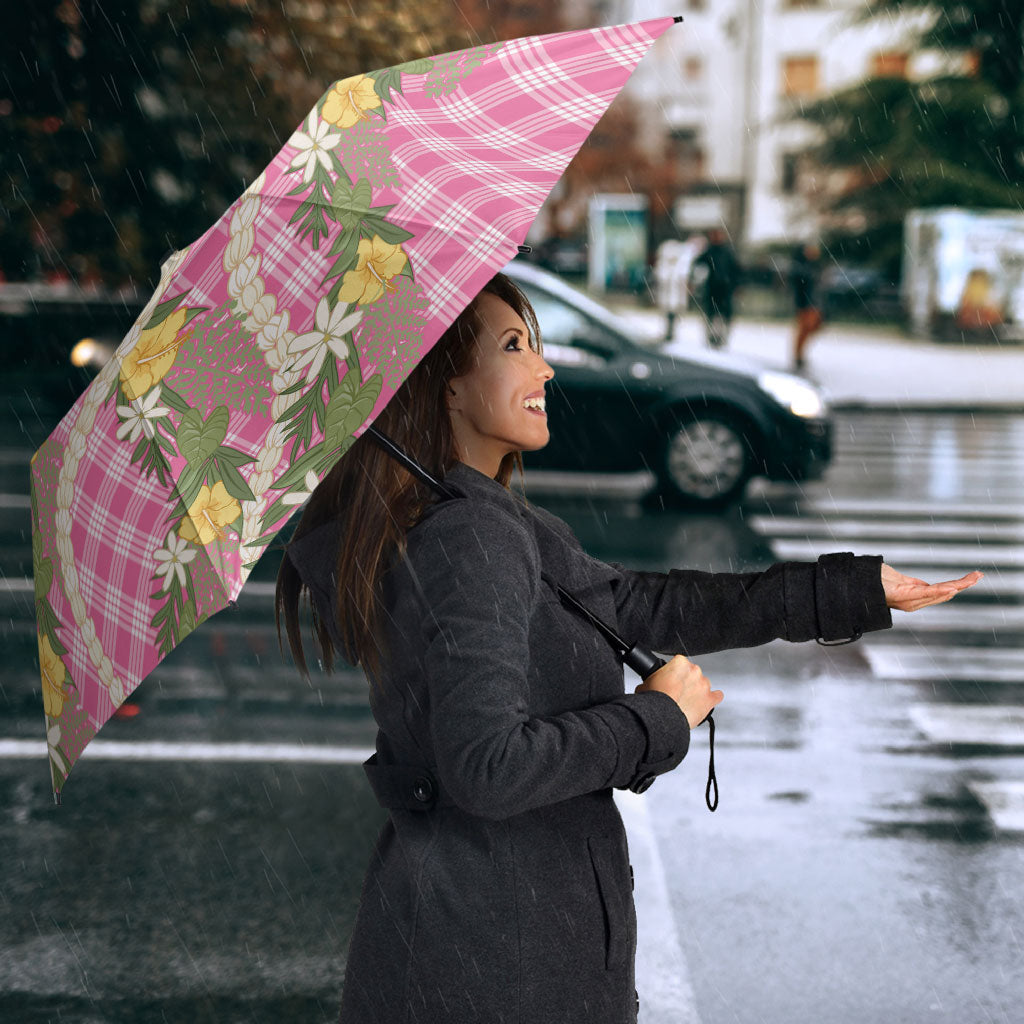 Aloha Puakenikeni Anthurium Pikake Lei Umbrella Tropical Pink Hawaiian Palaka Pattern