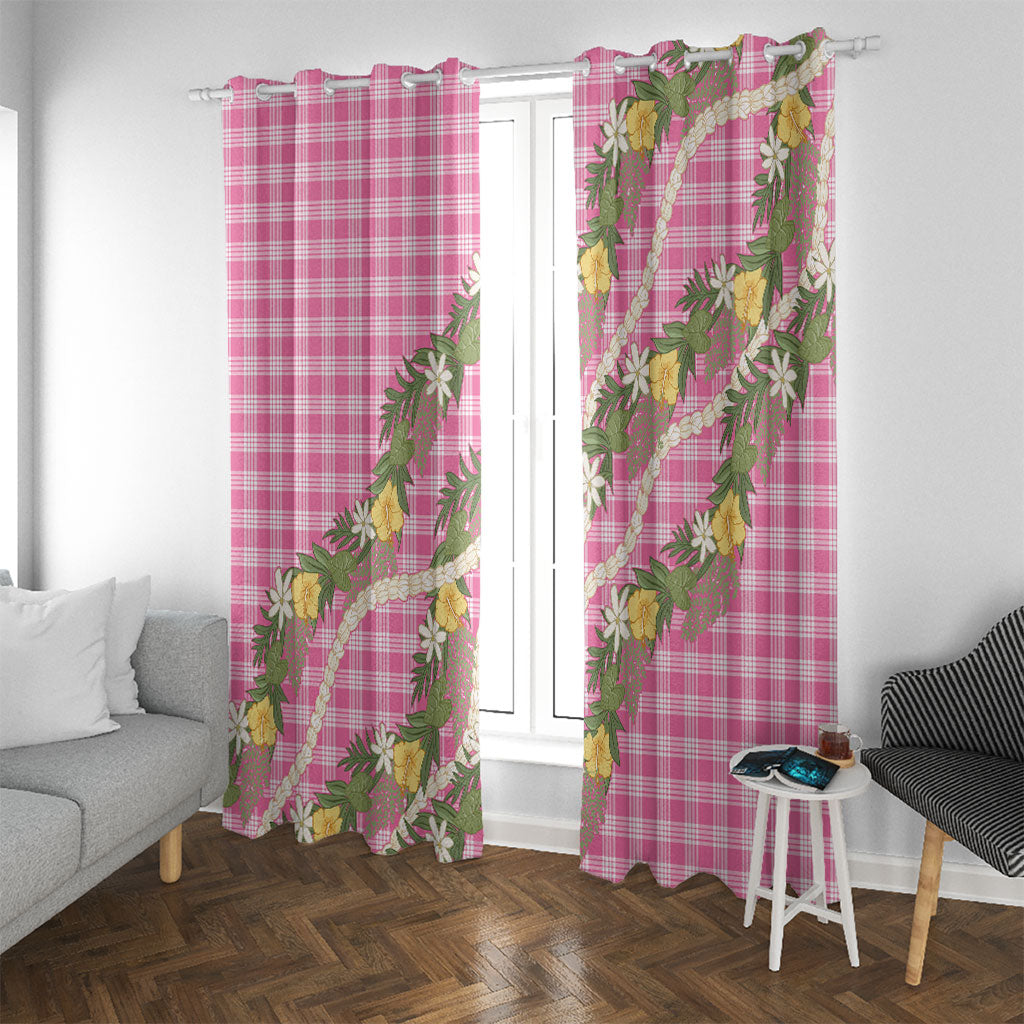 Aloha Puakenikeni Anthurium Pikake Lei Window Curtain Tropical Pink Hawaiian Palaka Pattern