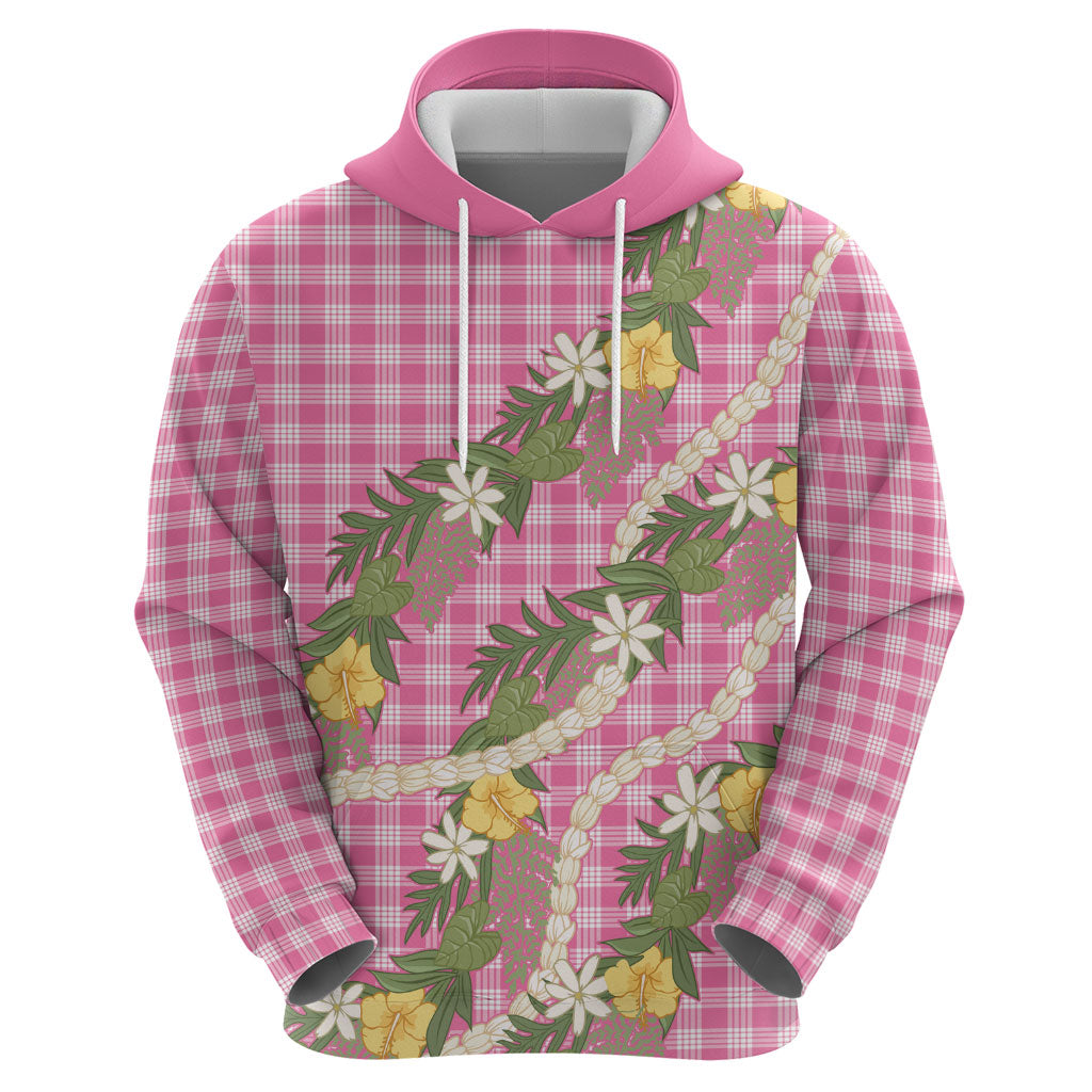 Aloha Puakenikeni Anthurium Pikake Lei Zip Hoodie Tropical Pink Hawaiian Palaka Pattern