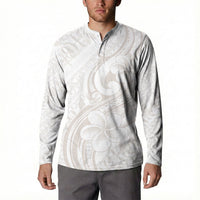 Hawaii Plumeria Lokelani Pikake Lei Button Sweatshirt Sandy Beige Polynesian Tattoo
