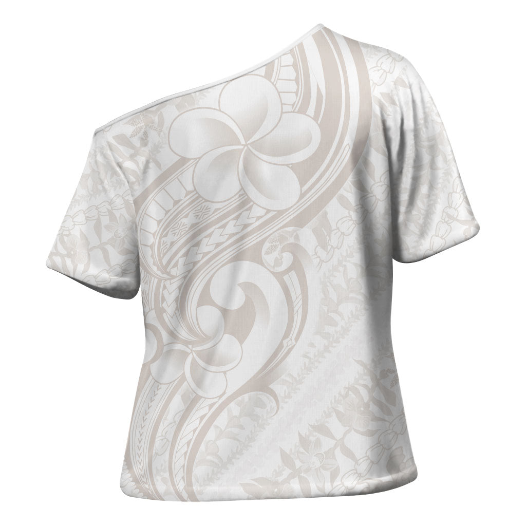 Hawaii Plumeria Lokelani Pikake Lei Cross Shoulder Shirt Sandy Beige Polynesian Tattoo