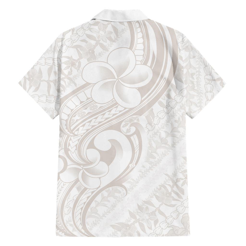 Hawaii Plumeria Lokelani Pikake Lei Family Matching Off Shoulder Maxi Dress and Hawaiian Shirt Sandy Beige Polynesian Tattoo