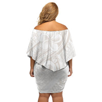 Hawaii Plumeria Lokelani Pikake Lei Family Matching Off Shoulder Short Dress and Hawaiian Shirt Sandy Beige Polynesian Tattoo