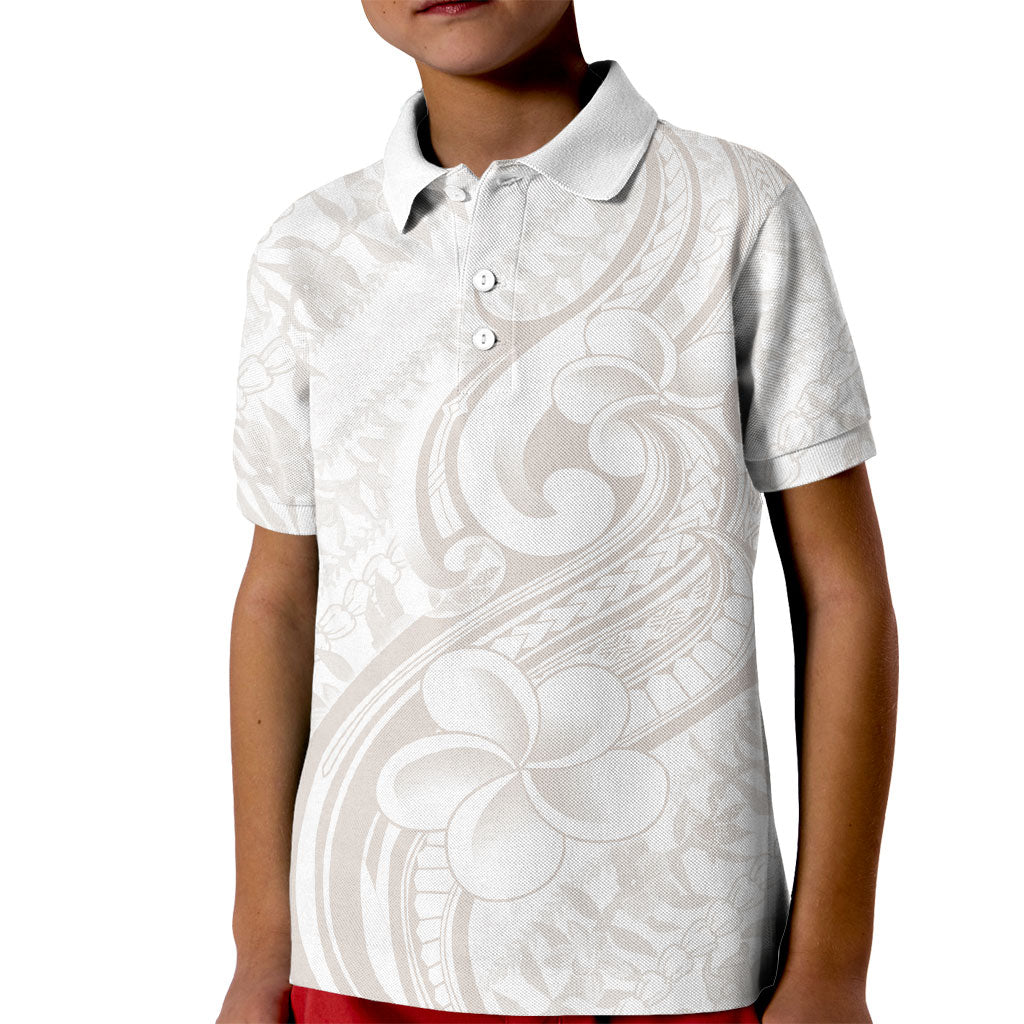 Hawaii Plumeria Lokelani Pikake Lei Kid Polo Shirt Sandy Beige Polynesian Tattoo