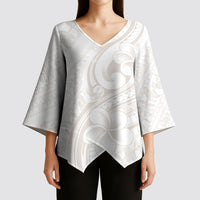 Hawaii Plumeria Lokelani Pikake Lei Kimono Sleeve Blouse Sandy Beige Polynesian Tattoo