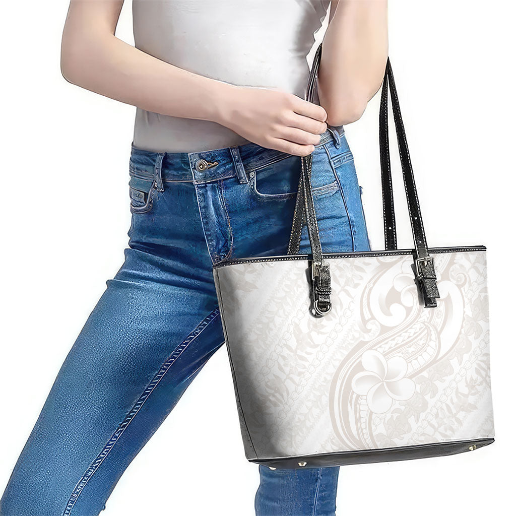 Hawaii Plumeria Lokelani Pikake Lei Leather Tote Bag Sandy Beige Polynesian Tattoo