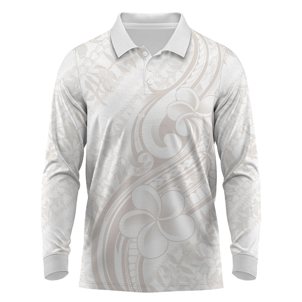 Hawaii Plumeria Lokelani Pikake Lei Long Sleeve Polo Shirt Sandy Beige Polynesian Tattoo
