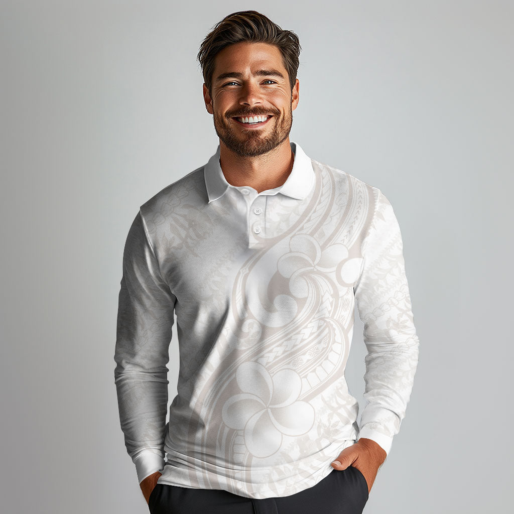 Hawaii Plumeria Lokelani Pikake Lei Long Sleeve Polo Shirt Sandy Beige Polynesian Tattoo