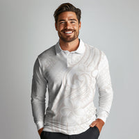 Hawaii Plumeria Lokelani Pikake Lei Long Sleeve Polo Shirt Sandy Beige Polynesian Tattoo