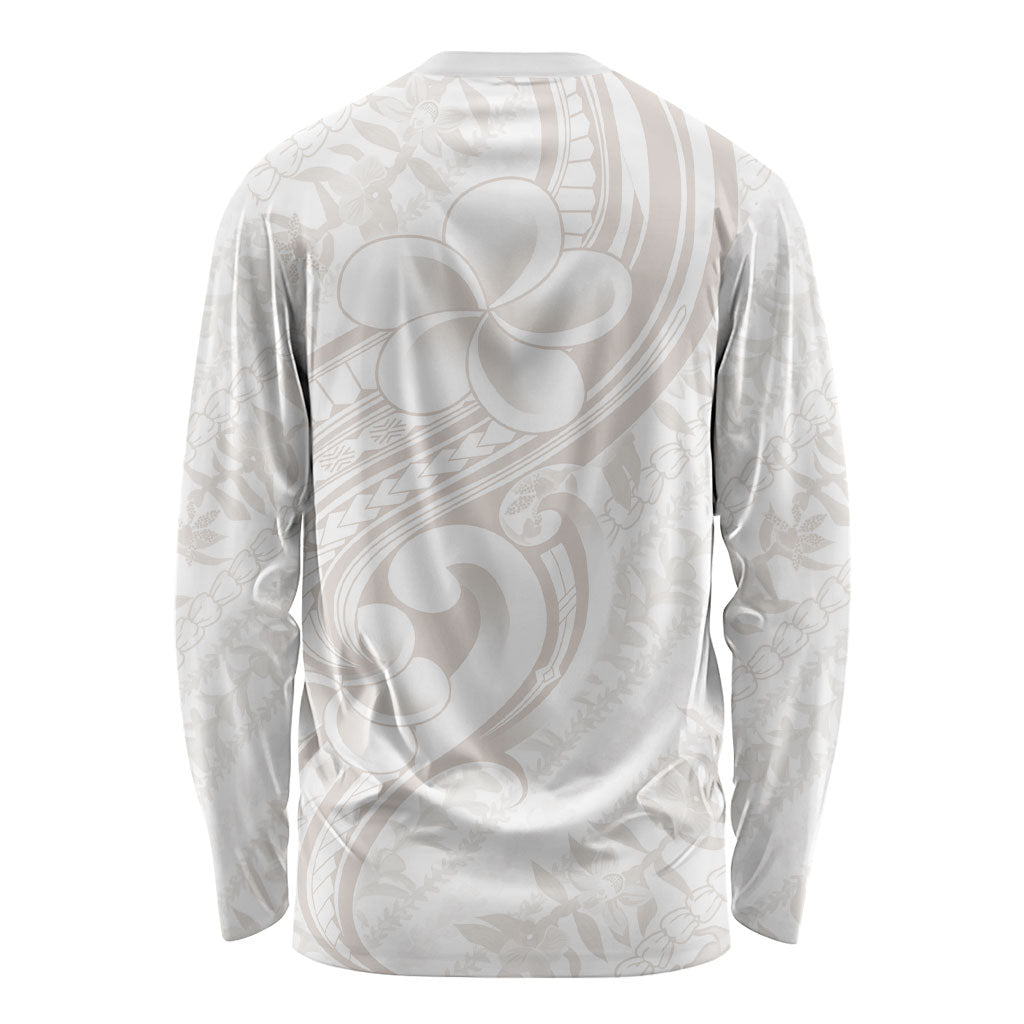 Hawaii Plumeria Lokelani Pikake Lei Long Sleeve Shirt Sandy Beige Polynesian Tattoo