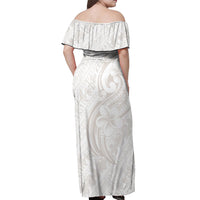 Hawaii Plumeria Lokelani Pikake Lei Off Shoulder Maxi Dress Sandy Beige Polynesian Tattoo