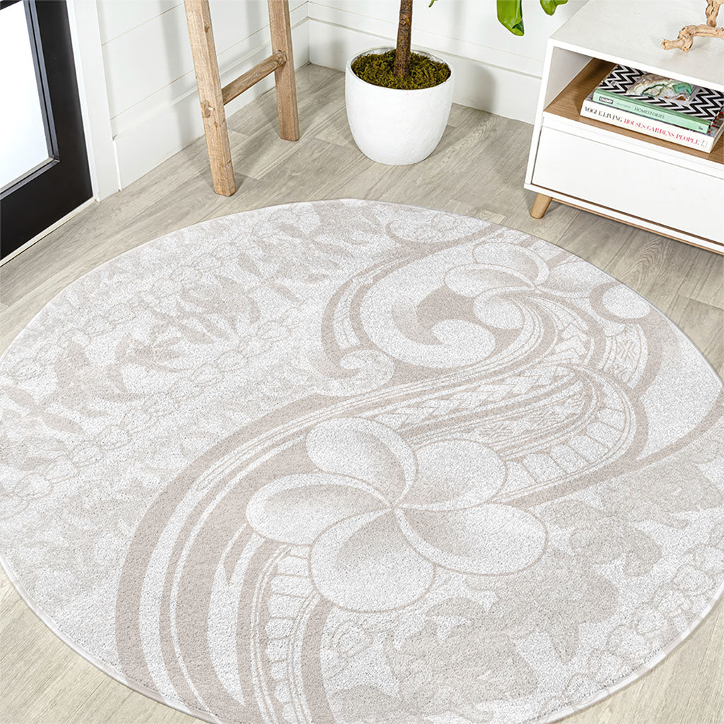 Hawaii Plumeria Lokelani Pikake Lei Round Carpet Sandy Beige Polynesian Tattoo LT9 Beige - Polynesian Pride