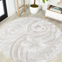 Hawaii Plumeria Lokelani Pikake Lei Round Carpet Sandy Beige Polynesian Tattoo
