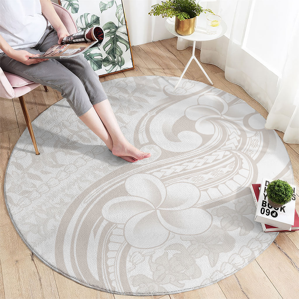 Hawaii Plumeria Lokelani Pikake Lei Round Carpet Sandy Beige Polynesian Tattoo