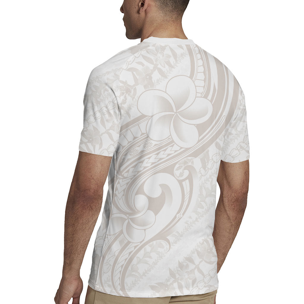 Hawaii Plumeria Lokelani Pikake Lei Rugby Jersey Sandy Beige Polynesian Tattoo