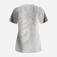 Hawaii Plumeria Lokelani Pikake Lei Scrub Top Sandy Beige Polynesian Tattoo