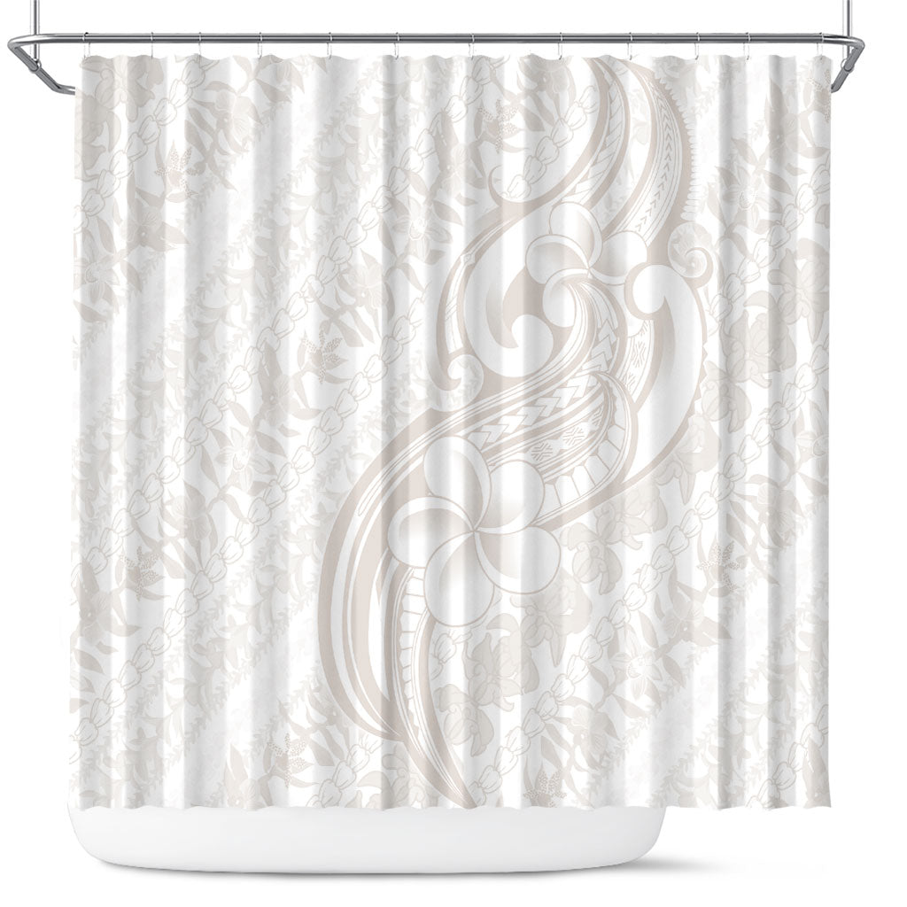 Hawaii Plumeria Lokelani Pikake Lei Shower Curtain Sandy Beige Polynesian Tattoo