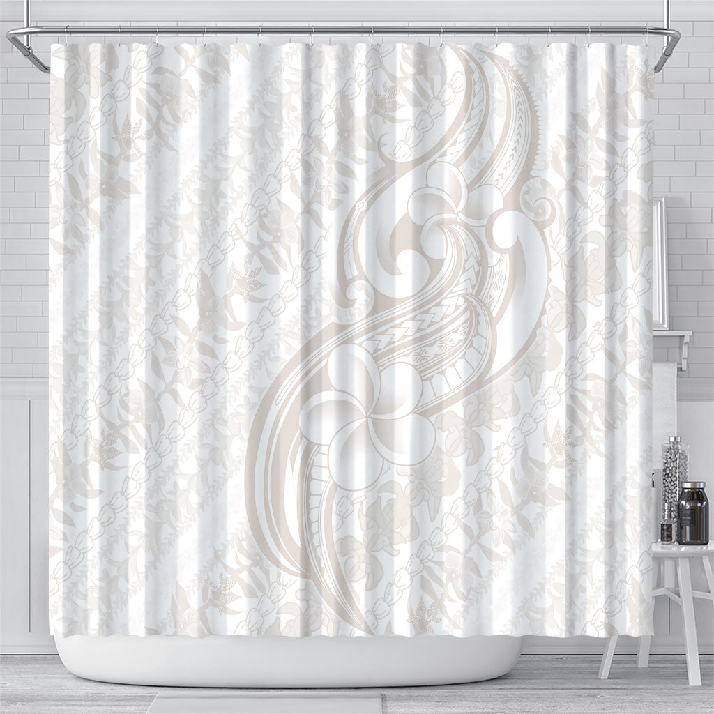 Hawaii Plumeria Lokelani Pikake Lei Shower Curtain Sandy Beige Polynesian Tattoo