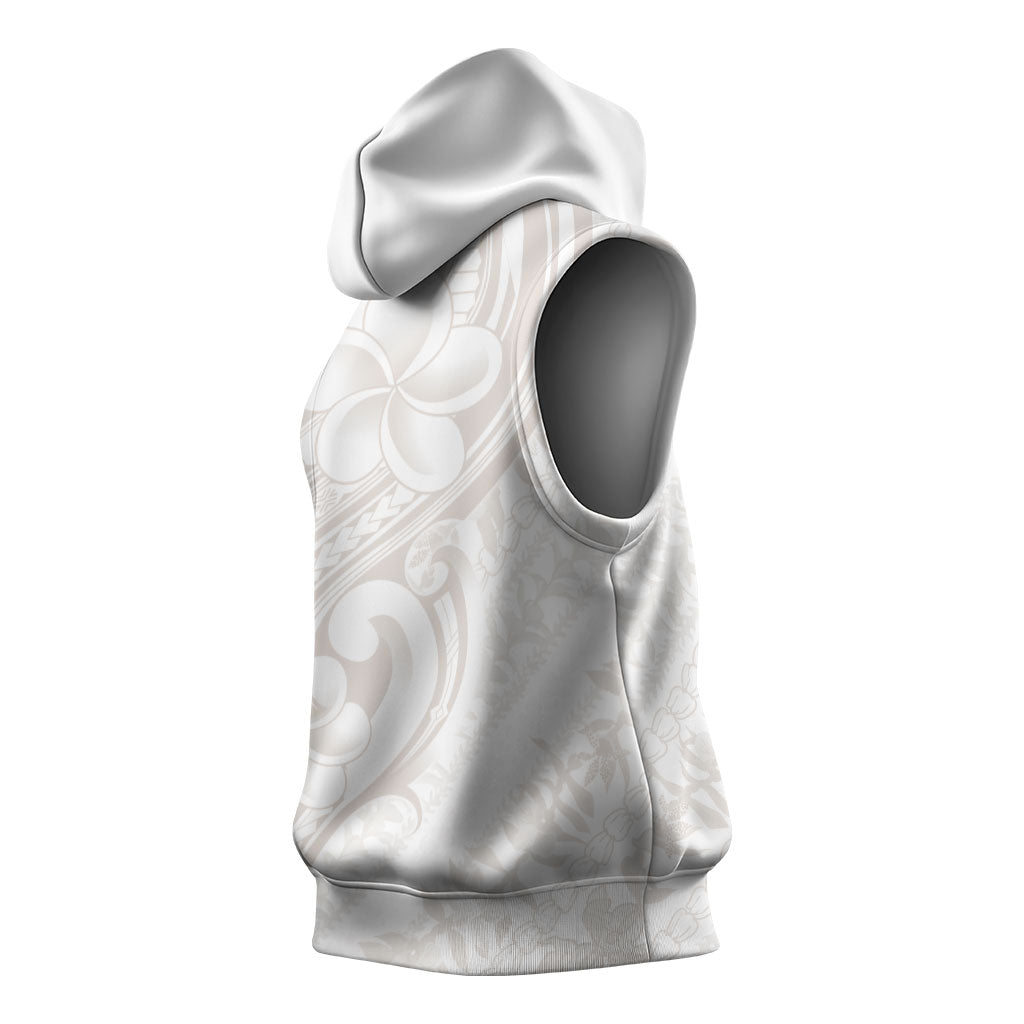 Hawaii Plumeria Lokelani Pikake Lei Sleeveless Hoodie Sandy Beige Polynesian Tattoo