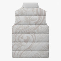 Hawaii Plumeria Lokelani Pikake Lei Sleeveless Puffer Jacket Sandy Beige Polynesian Tattoo