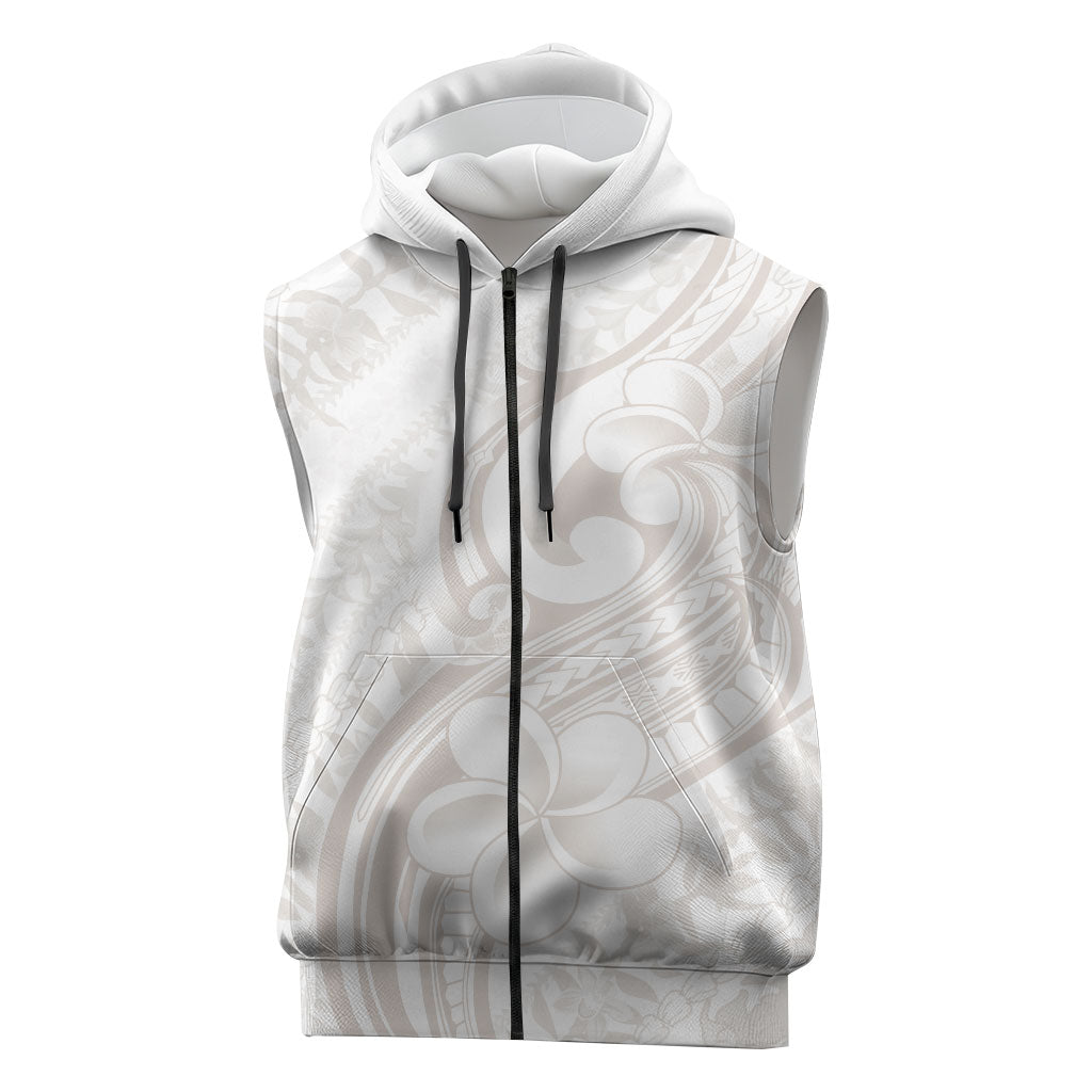 Hawaii Plumeria Lokelani Pikake Lei Sleeveless Zip Hoodie Sandy Beige Polynesian Tattoo LT9 Beige - Polynesian Pride