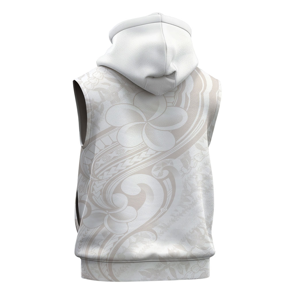 Hawaii Plumeria Lokelani Pikake Lei Sleeveless Zip Hoodie Sandy Beige Polynesian Tattoo