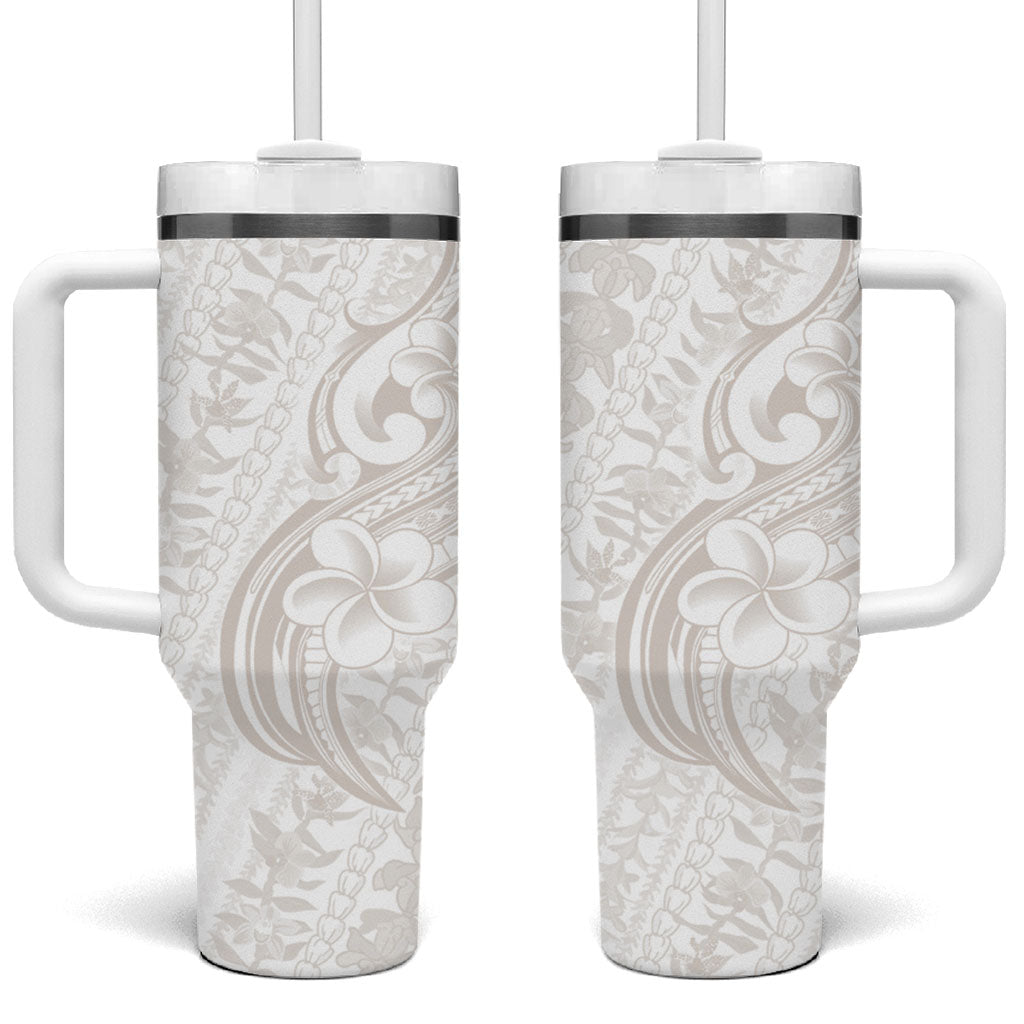 Hawaii Plumeria Lokelani Pikake Lei Tumbler With Handle Sandy Beige Polynesian Tattoo