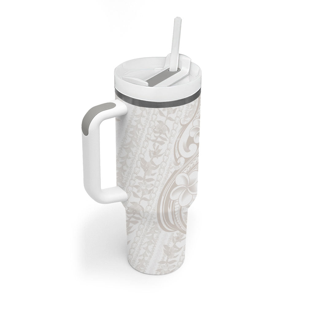 Hawaii Plumeria Lokelani Pikake Lei Tumbler With Handle Sandy Beige Polynesian Tattoo