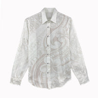 Hawaii Plumeria Lokelani Pikake Lei Women Casual Shirt Sandy Beige Polynesian Tattoo