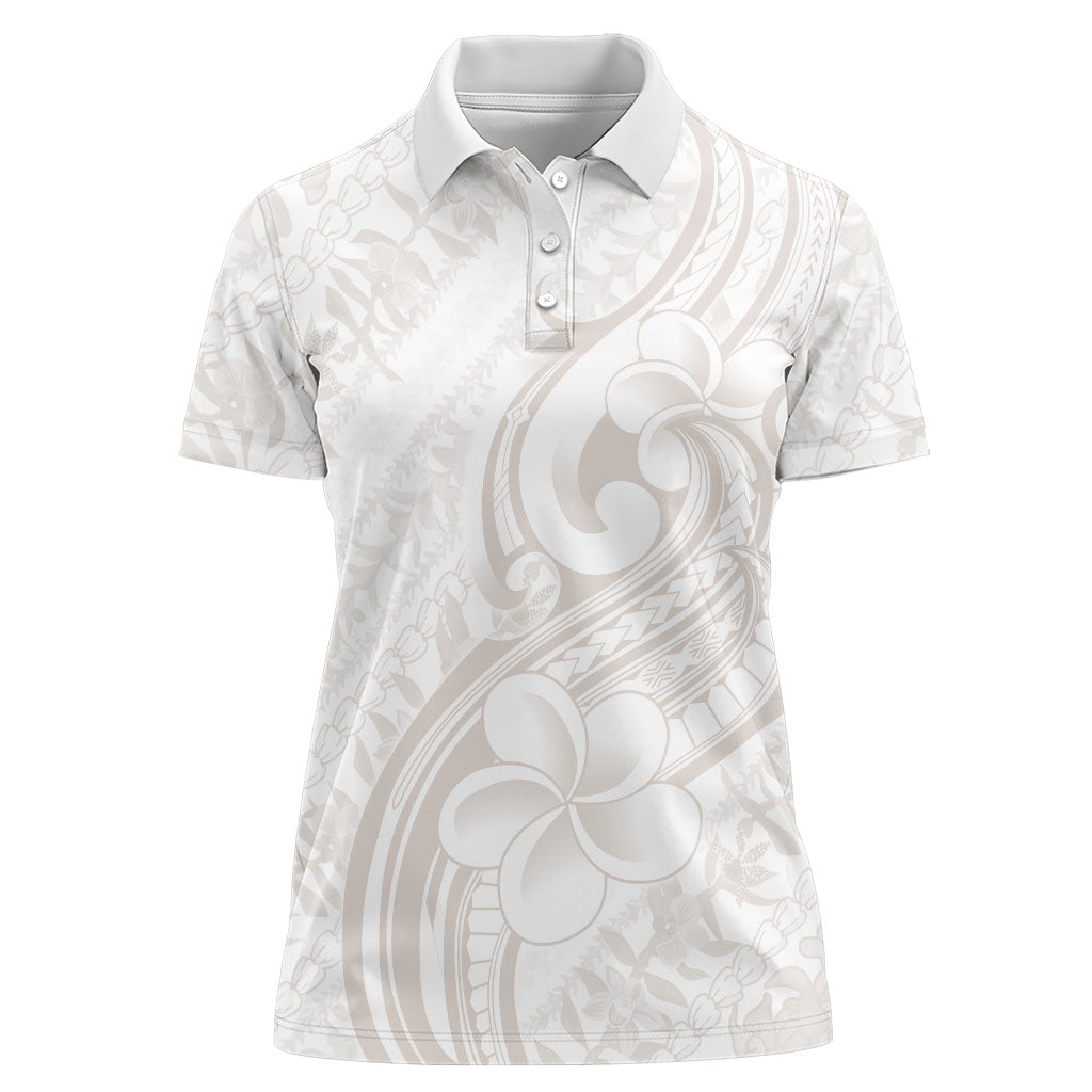Hawaii Plumeria Lokelani Pikake Lei Women Polo Shirt Sandy Beige Polynesian Tattoo
