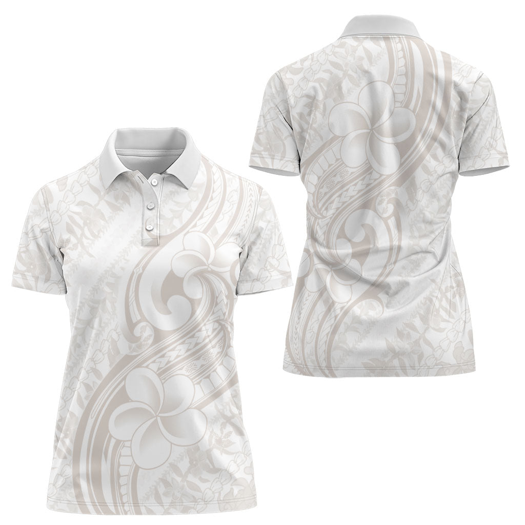 Hawaii Plumeria Lokelani Pikake Lei Women Polo Shirt Sandy Beige Polynesian Tattoo