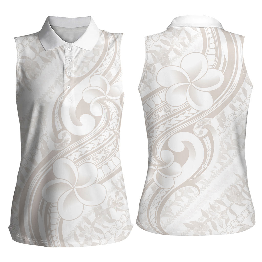 Hawaii Plumeria Lokelani Pikake Lei Women Sleeveless Polo Shirt Sandy Beige Polynesian Tattoo
