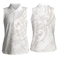 Hawaii Plumeria Lokelani Pikake Lei Women Sleeveless Polo Shirt Sandy Beige Polynesian Tattoo