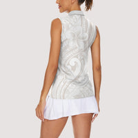 Hawaii Plumeria Lokelani Pikake Lei Women Sleeveless Polo Shirt Sandy Beige Polynesian Tattoo