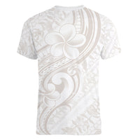 Hawaii Plumeria Lokelani Pikake Lei Women V-Neck T-Shirt Sandy Beige Polynesian Tattoo
