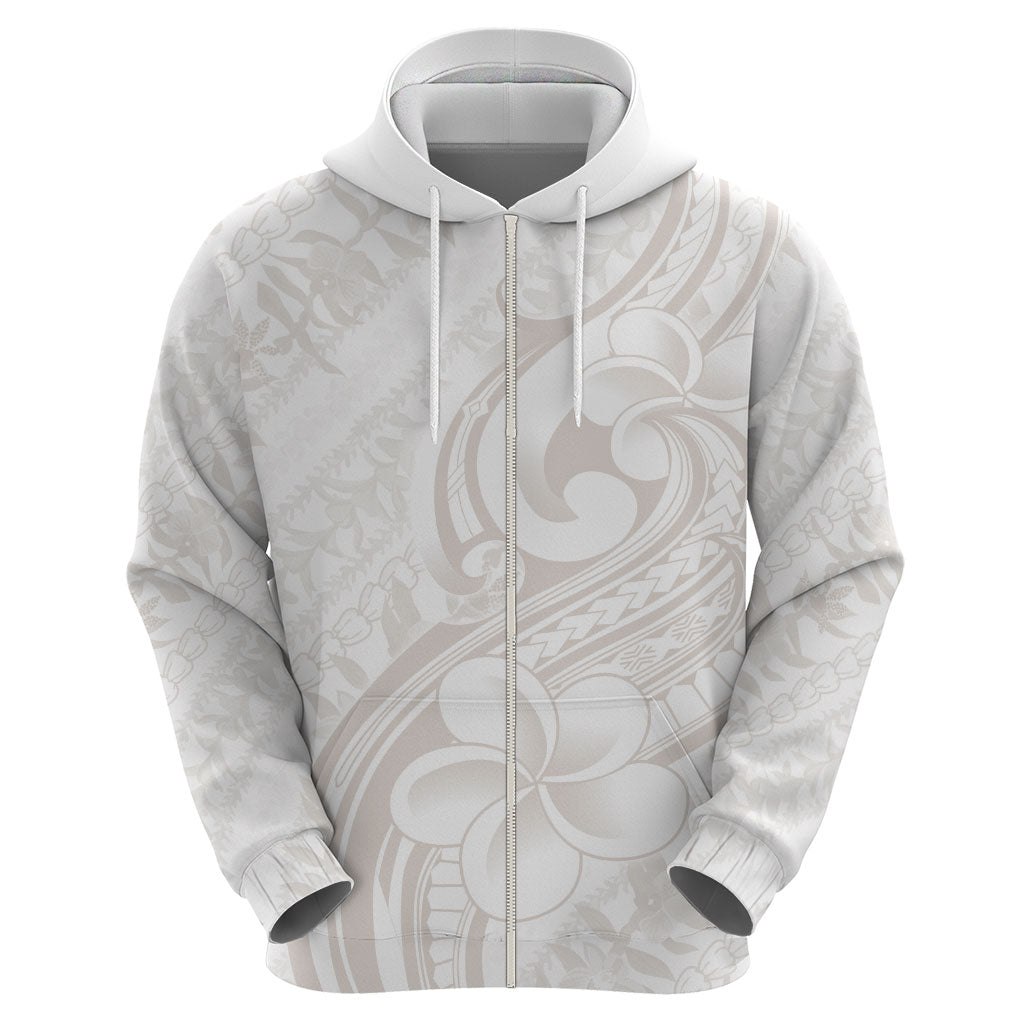 Hawaii Plumeria Lokelani Pikake Lei Zip Hoodie Sandy Beige Polynesian Tattoo
